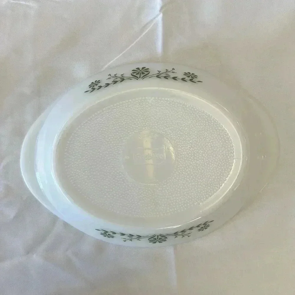 2 - Glasbake 1970s Casserole Dishes Green Daisy Milk Glass MCM Kitchen